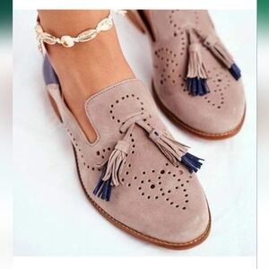 NEW Pink Blue Suede Fringe Oxford Lace-Up Shoes  36/6